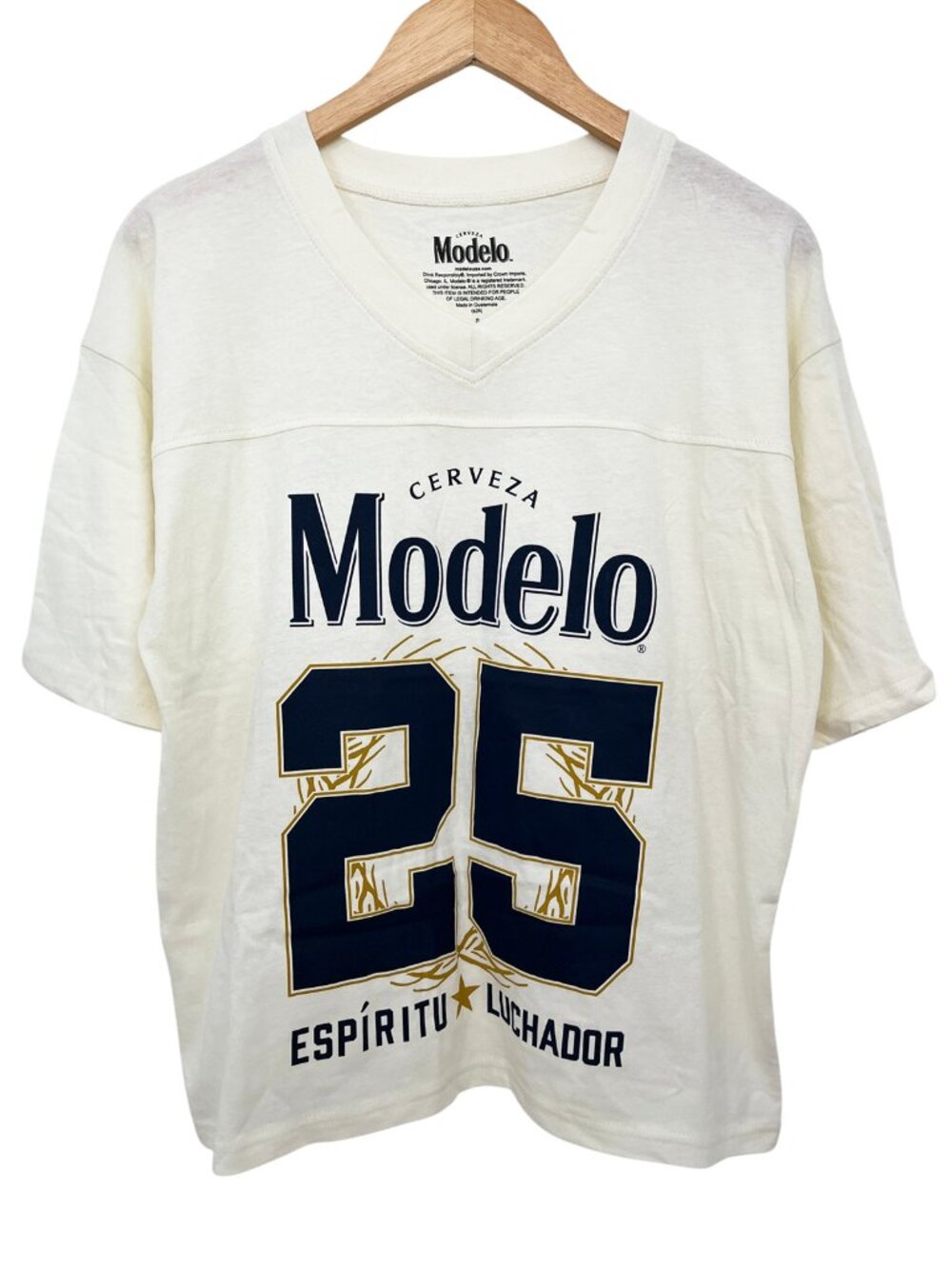 NWOT Cerveza Modelo Women’s Football V-Neck T-Shirt Small